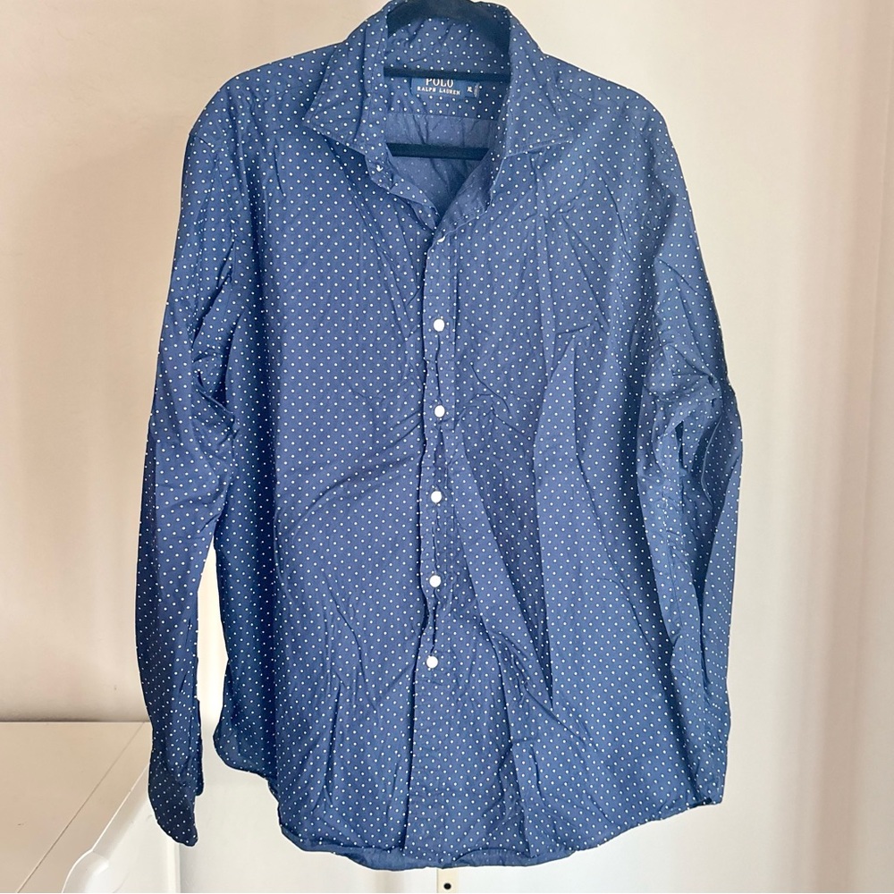Polo Ralph Lauren Navy & White Dot Print Button Down Shirt, XL